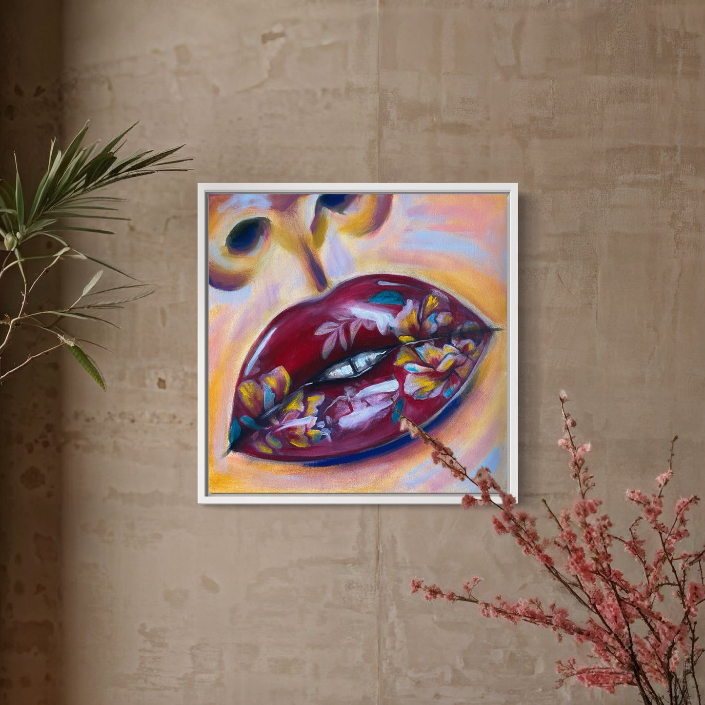 Asian lips original painting acrylic and oil fine arts vibrant and expressive