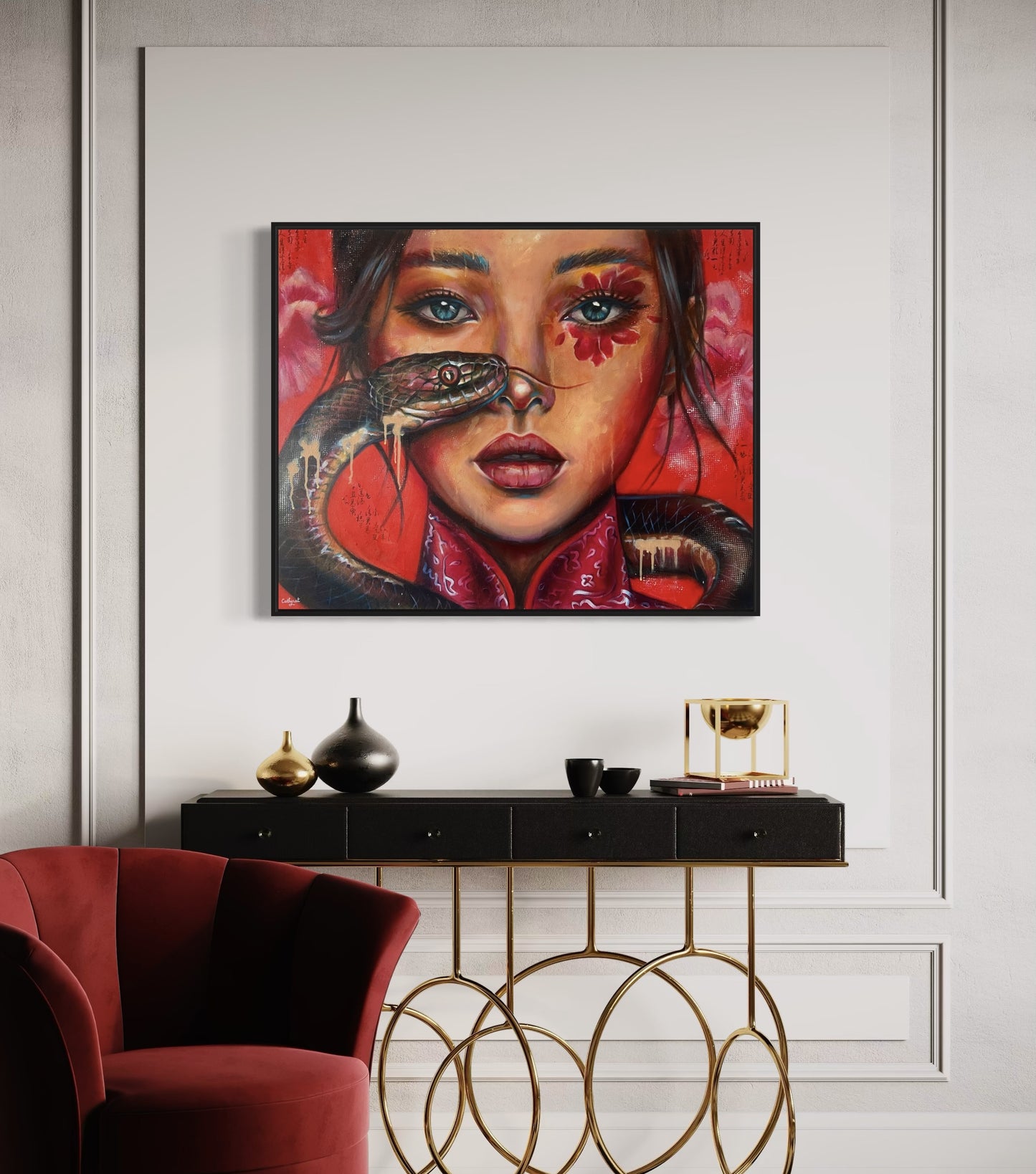 "Chinese new year - The Snake" Contemporary portrait - Original painting